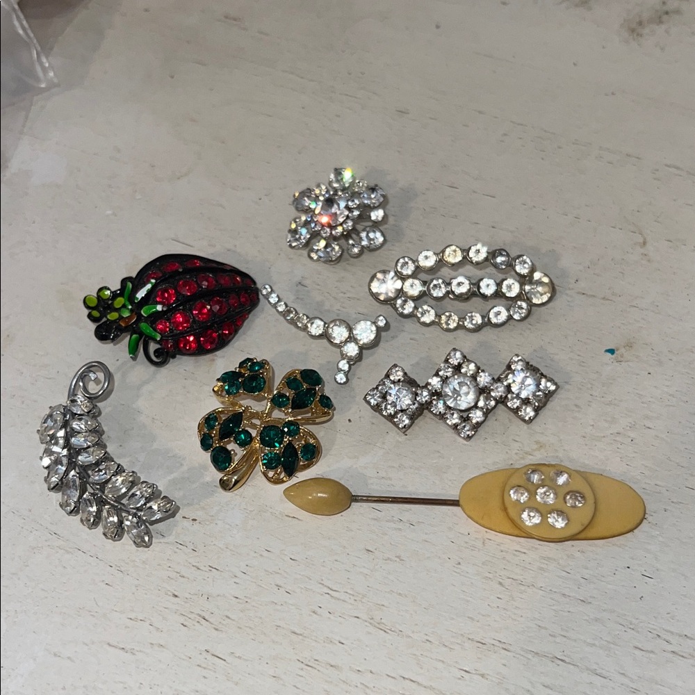 Lot Antique & Vintage Crystal Brooches celluloid stick pin